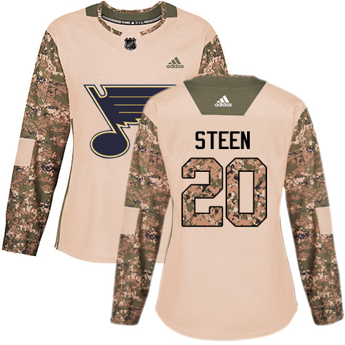 Adidas Blues #20 Alexander Steen Camo Authentic Veterans Day Women's Stitched NHL Jersey